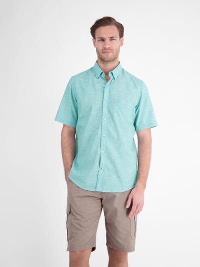 LERROS Overhemd met korte mouwen, effen, van onderhoudsvriendelijke materiaalmix , Maat: S , Kleur: REEF BLUE , 60% polyester, 40% katoen