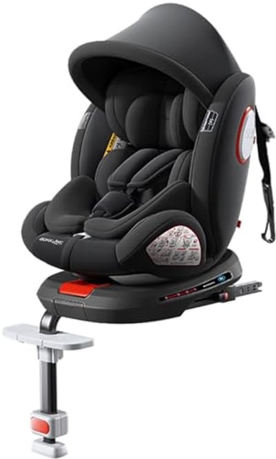 Reenborn Car seat, 360° rotatable, reclining car seat with adjustable headrest (black upgrade version)