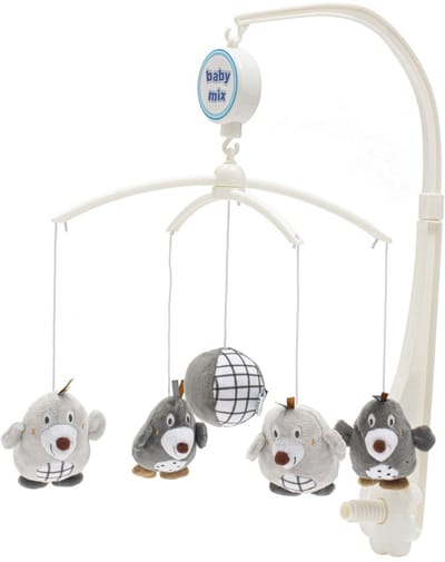 Baby Mix muziekmobiel met pluchen mollen grijs - Babymobiel
