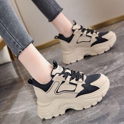 Nieuwe Lente en Herfst Platform Dad Schoenen Dames Binnenhoogte Verhoging Lichtgewicht Sportschoenen Kleine Casual Schoenen 40 zwart