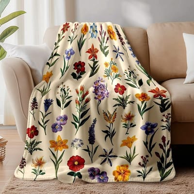 Vintage Flanellen Dekentje met Wildflower Print voor Bed, Stoel en Bank - Zacht en Kleurrijk Dekbed voor Thuis, Kantoor en Auto, Perfect als Cadeau