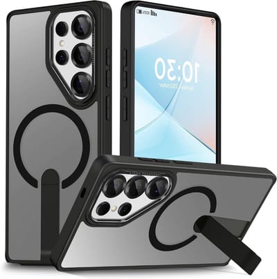 Magnetische beschermhoes met standaard voor Galaxy S26, schokbestendig, militair niveau, doorschijnend en mat zwart, ideaal voor bescherming en stijl