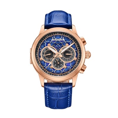 Heritor Automatic Apostle horloge met leren band en dag-/datumfunctie - roségoud/blauw