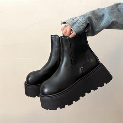Winter Platform Verhoging Dames Enkellaarzen Vrouwelijke Ronde Neus Instappers Straatstijl Chelsea Laarzen , 39 gray