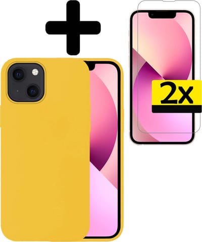 Hoesje - Met 2x Screenprotector - Geschikt voor Apple iPhone 14 - Sterk & Shockproof - Back Cover - Siliconen Case - Telefoon Hoes - Telefoonhoesjes - Geel