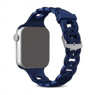 Marineblauw horlogebandje voor smartwatch dames en heren met ultra dun schakel design van silicone en vaste sluiting, Geschikt voor Apple Watch 38 mm / 40 mm / 41 mm / 42 mm (serie 10 / 11)
