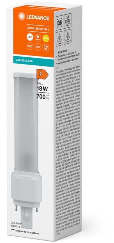 Voordeelpak 10x Ledvance Dulux-D LED 7W - 830 Warm Wit | 2-Pin - Vervangt 18W