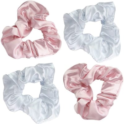 brushworks Pink &amp; White Satin Scrunchies 4 st