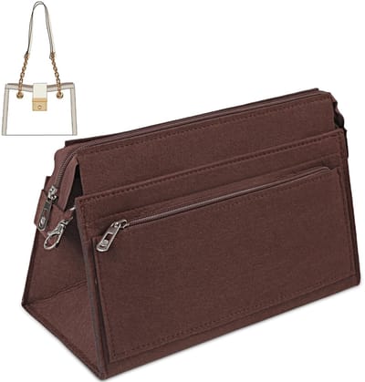 Dailygoods - Tasinlegorganizer voor Handtassen, Portemonnee Organizer Ritssluiting Tasinleg met Sleutelhanger, Koffie-S