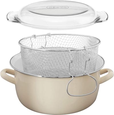 5L Diepe Vet friteuse Emaille - Glazen deksel - Roomfriteuse - Kleine friteuse - 16x33x27 cm
