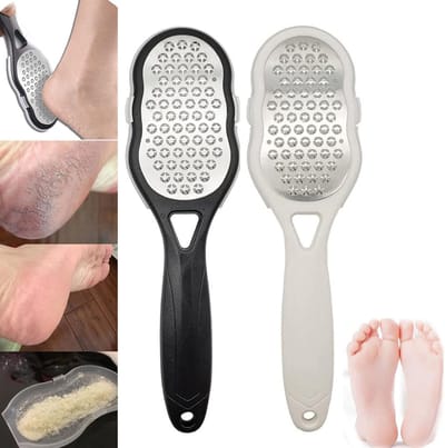 Stainless Steel Foot File Exfoliating Pedicure Device, Foot Files Callus Remover, Heel Scraper for Cracked Heels (2PCS)