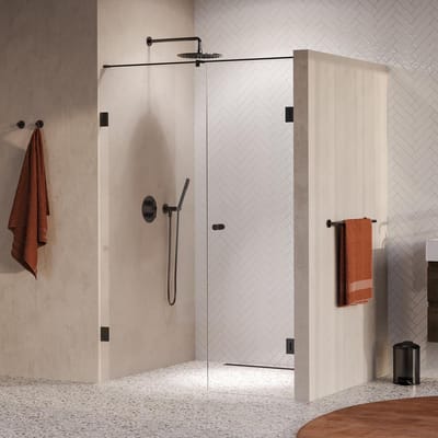 Brauer Void - Carving Nisdeur - 2-Delig - Helder Glas - 130 x 200 cm - Omkeerbaar - met Draaideur 60 cm - Aan Muur - incl. Glascoating - PVD Gunmetal Geborsteld