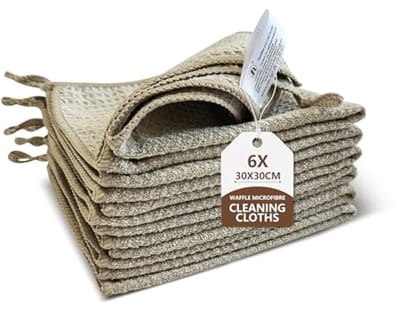 SnelShoppen - Pack van 6 Microfibre Waffle Doeken 30x30 cm - Lintvrije Glasdoeken voor Ramen, Spiegels en Roestvrijstaal - 340 g/m² Multi-Purpose Scho