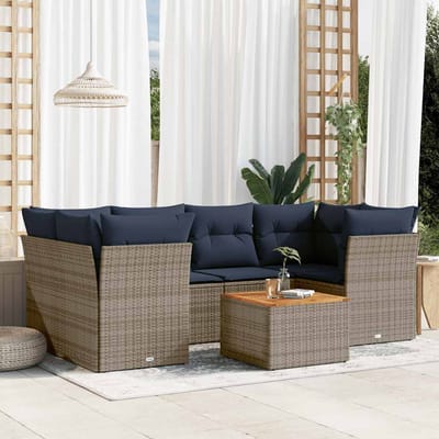 vidaXL - 7-delige - Loungeset - met - kussens - poly - rattan - grijs