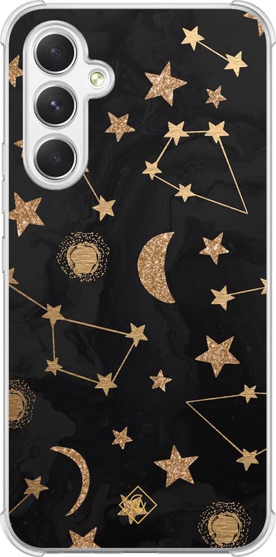 Casimoda® hoesje - Geschikt voor Samsung Galaxy A15 - Counting The Stars - Shockproof case - Extra sterk - TPU/polycarbonaat - Bruin/beige, Transparant