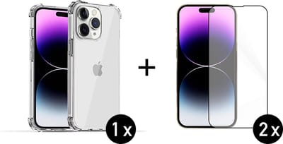 Innerlight® MobileCover+ Geschikt voor iPhone 14 PRO MAX - 1x Transparant siliconen hoes met Bumper + 2x Screenprotector