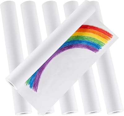 6 Stuks 30cmx15m Wit Tekenpapier Rol, 70GSM Kunst Schets Papier voor Easel, Muurdecoratie en Cadeauverpakking