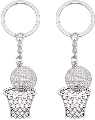 Dailygoods- Basketbalsleutelhanger - 2 stuks - Zilverkleurig - Sportsleutelhanger - Sleutelhanger met ring - Modeaccessoire - Voor feesttassen