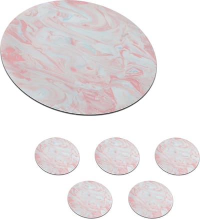 Onderzetters voor glazen - Rond - Marmer print - Roze - Wit - Patronen - 10x10 cm - Glasonderzetters - 6 stuks