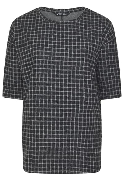 Yours Geruite Top Met Knoopjes Opzij In Zwart Size 44