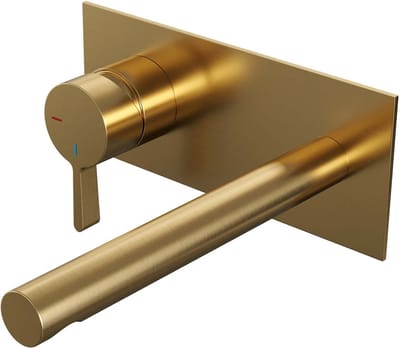 Brauer Gold Edition inbouw wastafelmengkraan met rechte uitloop en afdekplaat model E2 goud geborsteld PVD