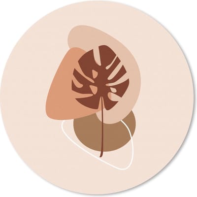 Muismat rond 20x20 cm - Mousepad Zomer - Monstera - Bruin - Pastel - Ronde muismatten