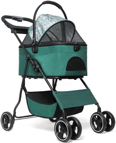 Huisdier Kinderwagen - Hondenbuggy Kattenwagen - Comfortabel Vervoer - Opvouwbaar Met Mand - Max 15KG - Zwart
