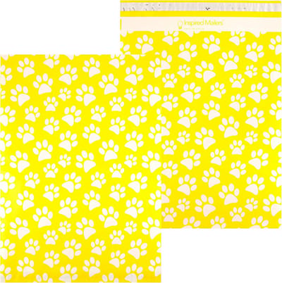 Grote Poly Mailers 14,5 x 19 cm - 50 Stuks - Gele Verzendzakken met Puppy Pootjes - Sterke Mailing Enveloppen