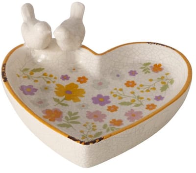 Boltze - Vogelbad - Vogelvoederplek - Keramiek - Hart - Bloemen - 19x20x8cm