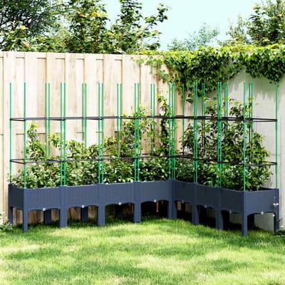 vidaXL - Plantenbak - met - latwerk - 200x160x142,5 - cm - polypropeen - blauwgrijs