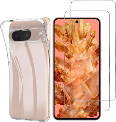 Hoesje Ultraslank geschikt voor Google Pixel 8 backcover siliconen Transparant en 2 stuks ScreenProtector Gehard Glas