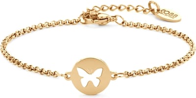 CO88 Collection Inspirational 8CB-90411 Stalen Armband met Hanger - Vlinder 10 mm - Lengte 16,5 + 3 cm - Goudkleurig