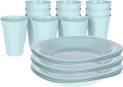 Plasticforte Verjaardag/kinder/camping borden/beker set - 24x stuks - mintgroen - kunststof - onbreekbaar