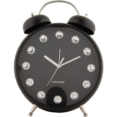 Karlsson Wekker Glam Diamonds XL - Zwart - 23.5x8.2x30.5cm - Scandinavisch - Wekker voor slaapkamer - Wekkers