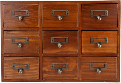 Vintage Houten Bureau Organizer met 9 Laden, Apothekerskast voor Kantoor en Thuis, Ideaal voor Medicijnopslag en Kruidendozen - Blauw