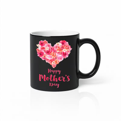 Magische Moederdag Kleurveranderende Mok - Verrassend Bloemen Hart - Warmtegevoelig - Zwart