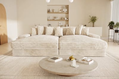 Bigsofa American jmb xxl- beige- dikke ribstof- zetelsenbedden