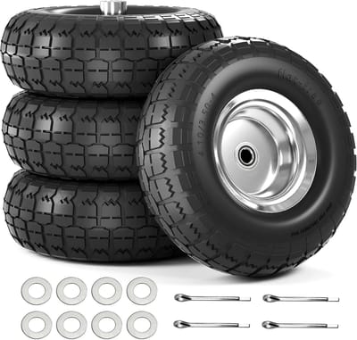 Set 4 Banden - Luchtbanden Vervangers - Zwaar Transport - Massief Rubber Anti-lek - 25.5 cm Diameter - Zwart