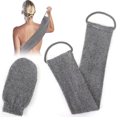 Exfoliërende zeepband met handschoen, natuurlijke luffa voor baden en wassen (grijs)