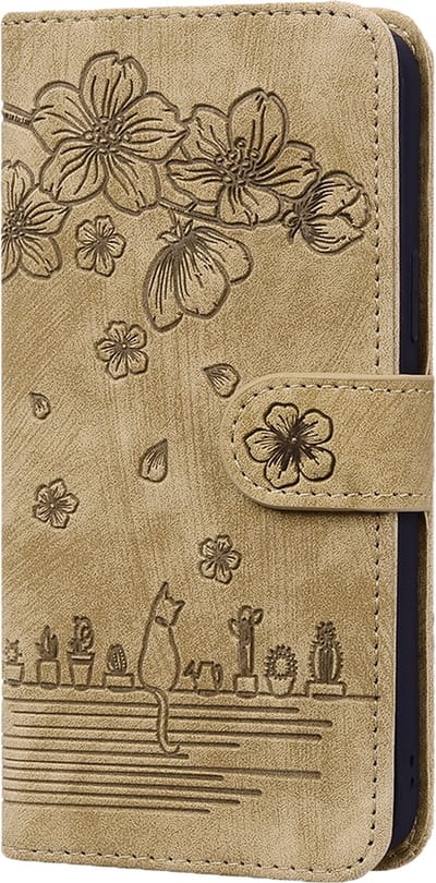 Hoesje geschikt voor iPhone 16e - Bookcase - Koord - Pasjeshouder - Portemonnee - Camerabescherming - Bloemenpatroon - Kunstleer - Bruin