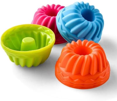 EXCITAT 12 stuks puddingvormpjes - Kleine ringvormige cakevormpjes - Siliconen - Mini tulbandvormpjes - Herbruikbaar - Geschikt voor het maken van cakes, desserts, chocoladepudding en gelei