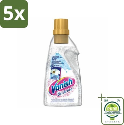 5 x Vanish Oxi Action - Vlekkenverwijderaar Gel - Zonder Bleek - Witte Was - 15 Wasbeurten - Grootverpakking - Vlekkenverwijderaar - Wasverbeteraar - Witte Was - Wasgel - Vlekken Verwijderen