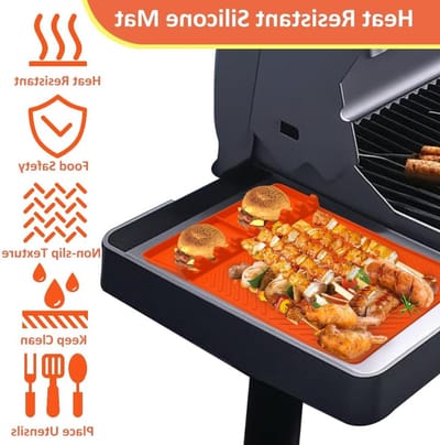 Siliconen Grillmat voor Gasgrill en Kookplaat - BBQ Accessoires, Spatelmat en Onderzetter voor Keuken en Buitenkoken, Oranje