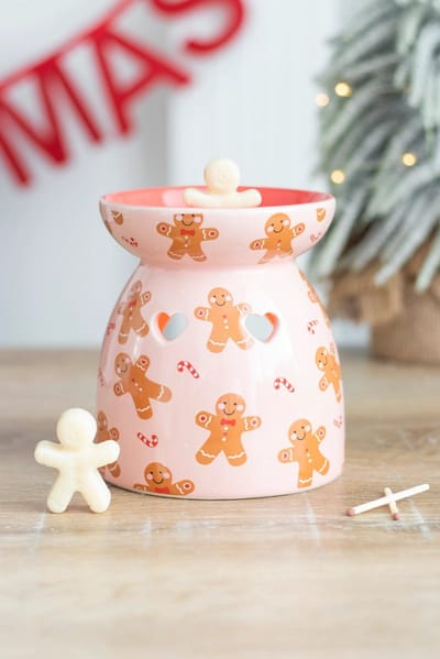Gingerbread Waxinelichthouder Cadeauset – Peperkoekman Kerst Wax Melt Brander – Keramiek Roze – Inclusief Soy Wax Melt – Kerst Decoratie & Winter Cadeau – Oliebrander