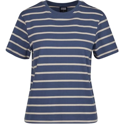 Urban Classics - Striped Boxy Dames T-shirt - 5XL - Wit/Blauw