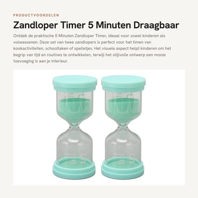 Dailygoods- Zandloper 5 Minuten - 2 Stuks - Draagbare Timer - Stille Zandklok - Decoratie voor Koken/Studie - Visueel Hulpmiddel