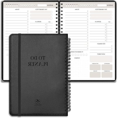 Dagelijkse planner zonder datum, spiraal gebonden, hardcover leer, donkergrijs, perfect voor organisatie en planning