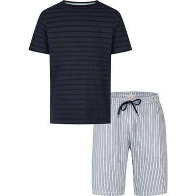 Phil & Co Heren Shortama Korte Pyjama Set Donkerblauw/Grijs Gestreept - Maat M