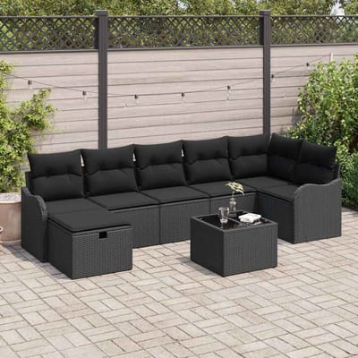 vidaXL - Bankstel - 8 - st - 7-Aantal - zitplaatsen - Zwart - poly - rattan