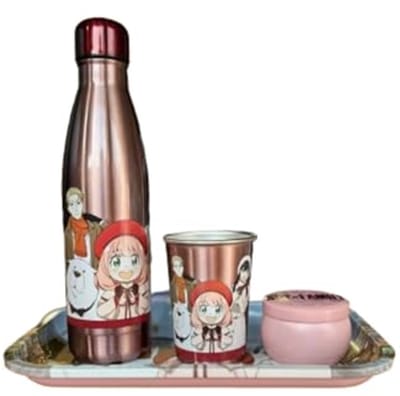 Geschenkdoos met thermosfles, dienblad en metalen beker voor fans van Spy x Family